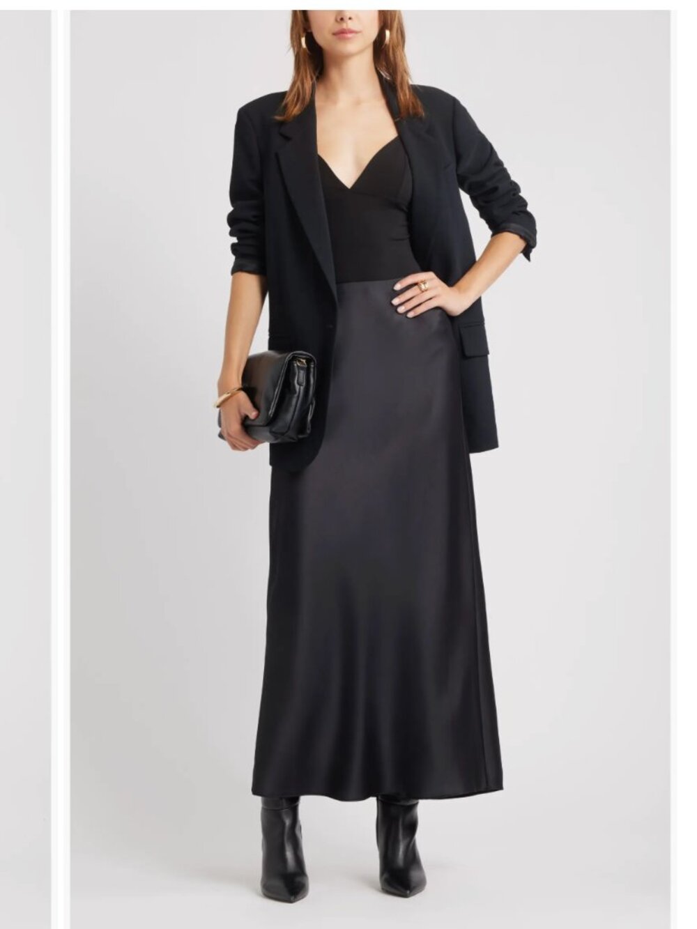 Open Edit Black Satin Slip Maxi Skirt S